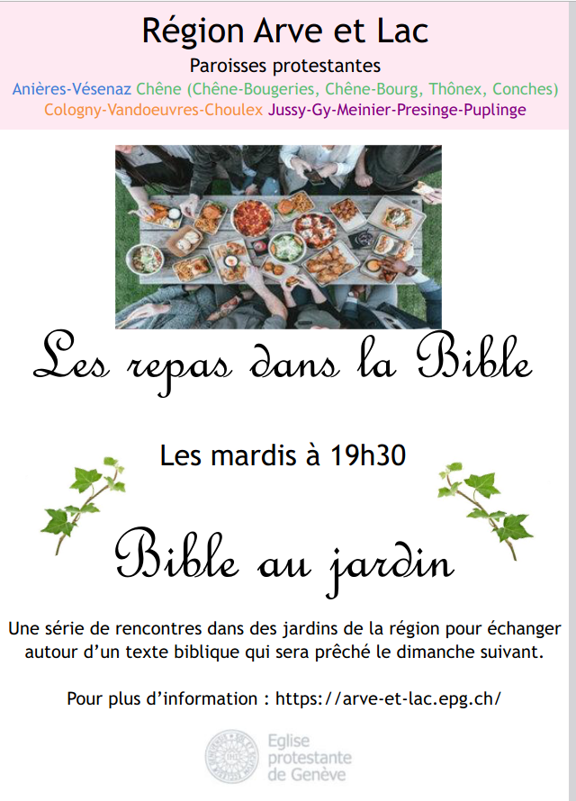 Bible au Jardin les mardis à 19h30
